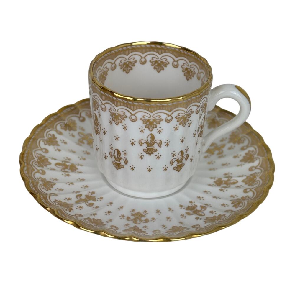 Spode England Fine Bone China Fleur De Lys Gold Espresso Can Cup and Saucer 4.5"